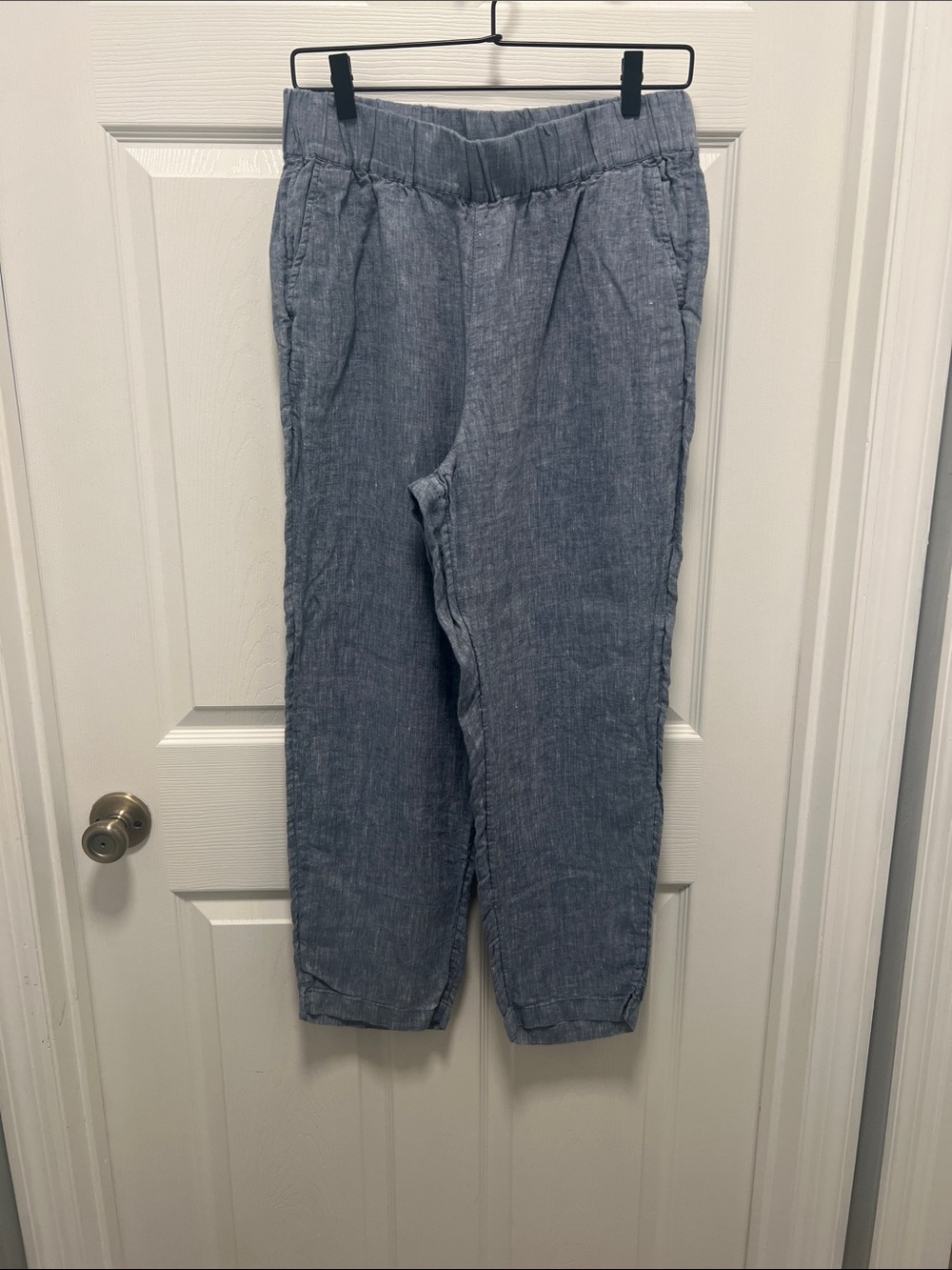Casual Elastic-Waist Ankle Pants in Light Blue